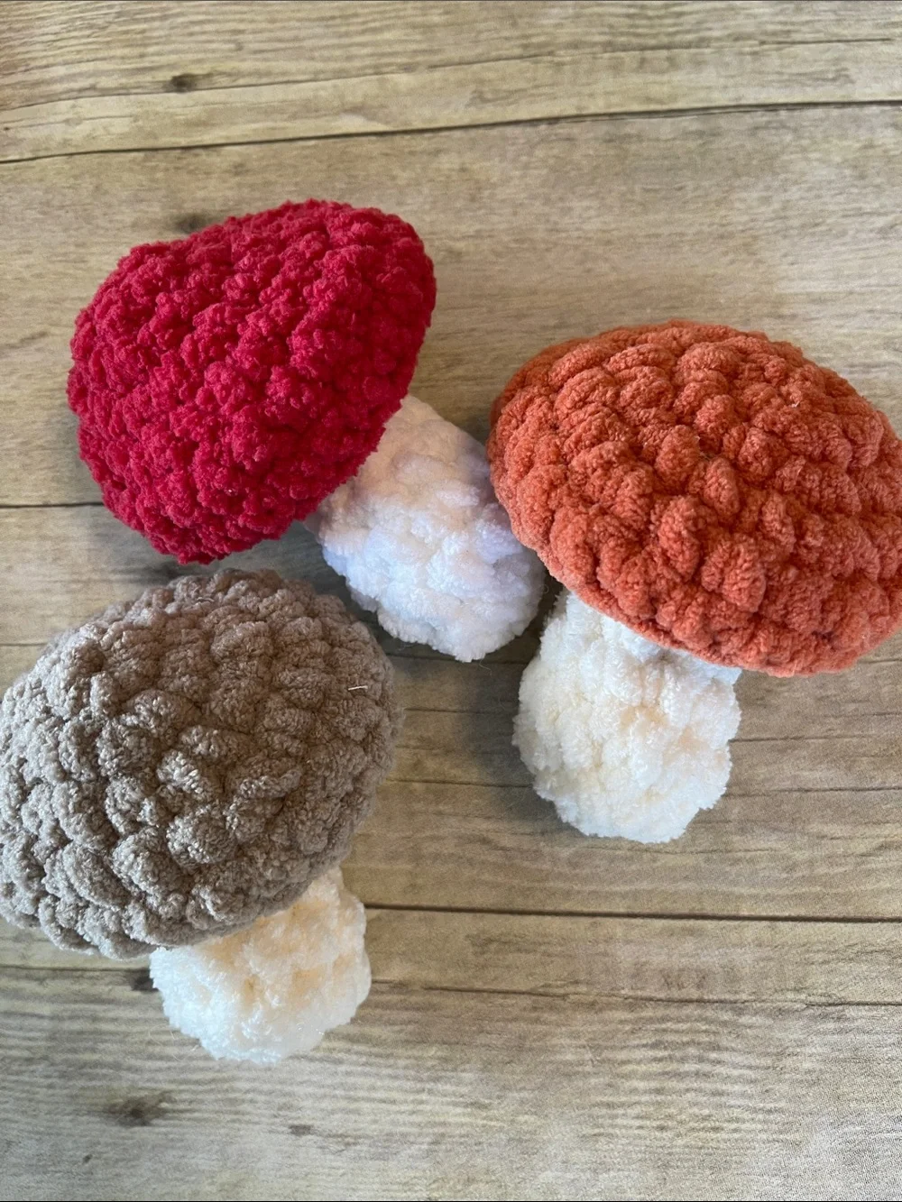 Set of Three Crochet Mushrooms Fall Decor